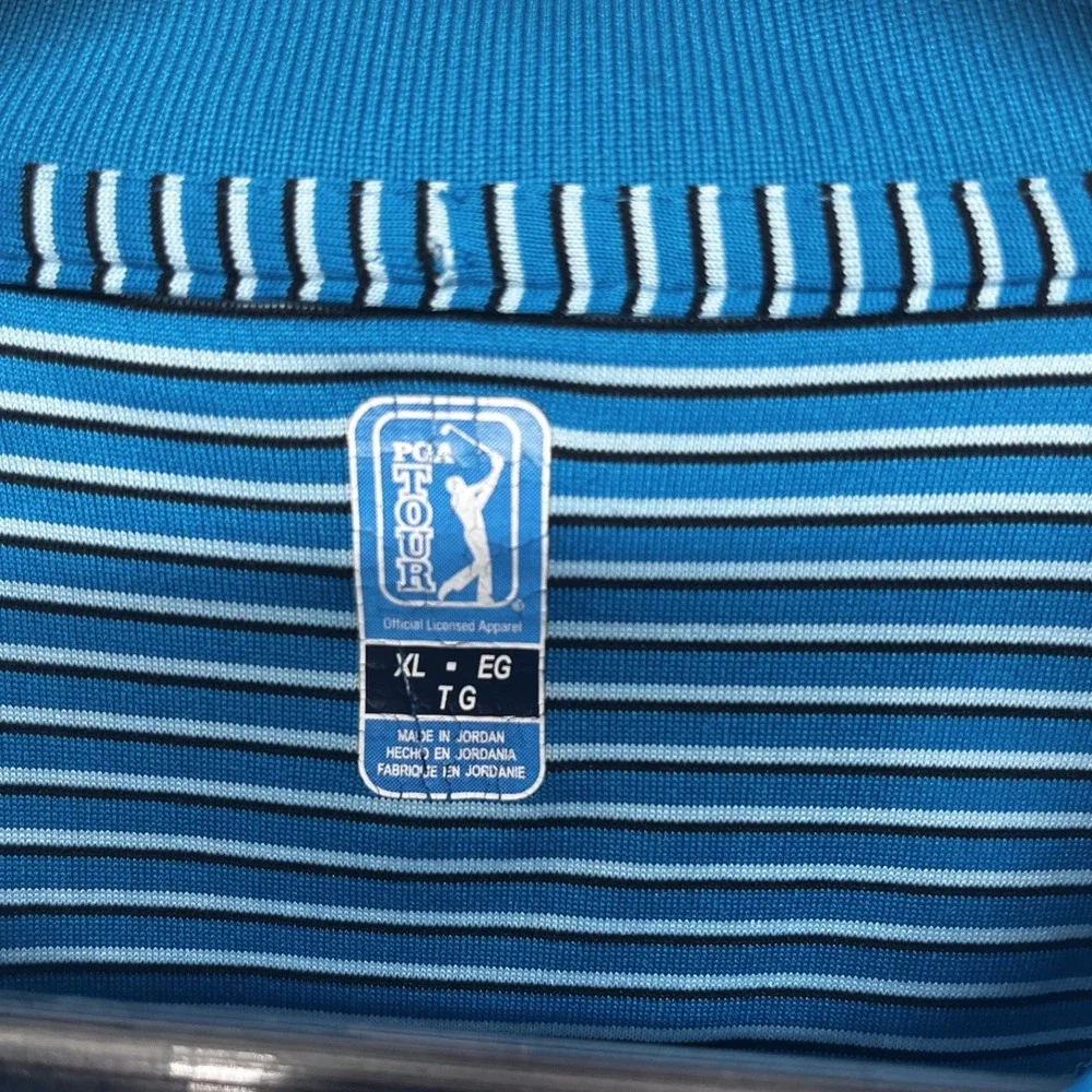 PGA Tour Golf‎ Polo Shirt Mens XL Blue Striped Moisture Wick Sports Performance - Picture 2 of 4